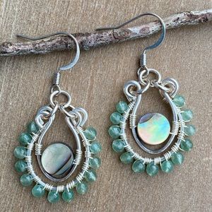 Green Onyx and Abalone Earrings